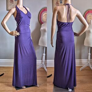 Vintage 90s City Triangles Prom Gown Purple Glitter Whimsygoth Maxi Size M